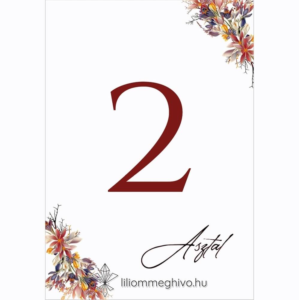 Írisz esküvői Asztalszám virágos digitális rajza