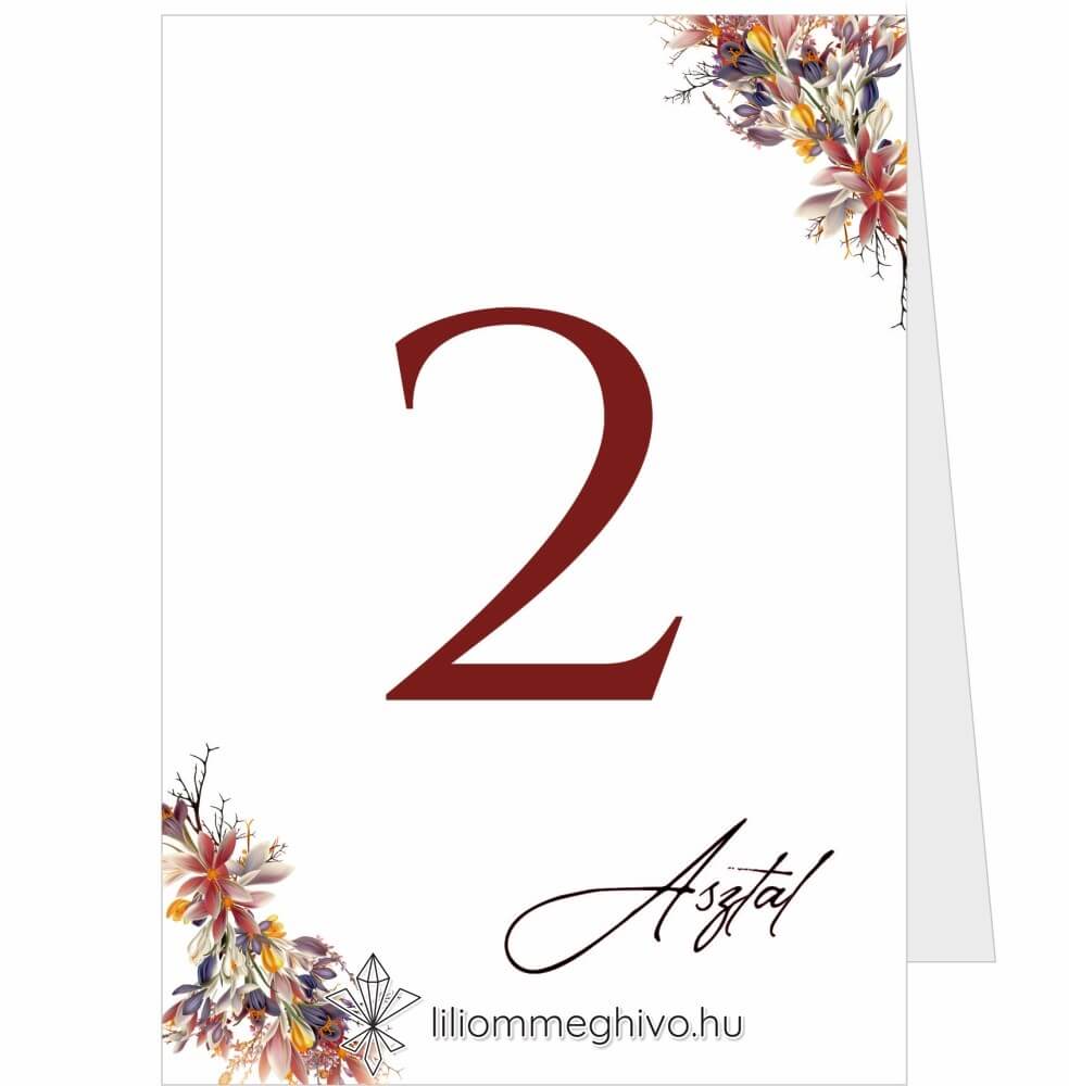 Írisz esküvői Asztalszám virágos digitális sátor alakú rajza