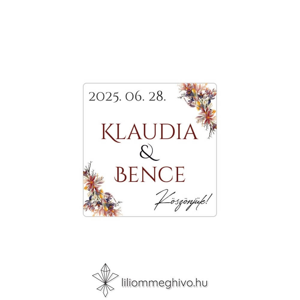 Írisz esküvői matrica négyzet alakú monogramos digitális rajza