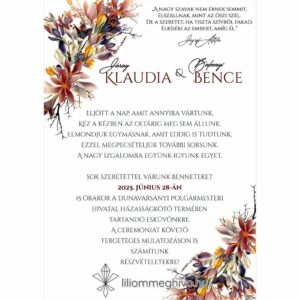 Írisz meghívó egyoldalas változata a két sarokban virágokkal