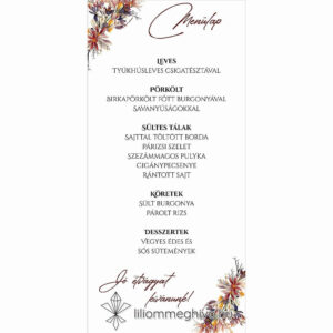 Írisz menükártya egyoldalas virágos digitális rajza