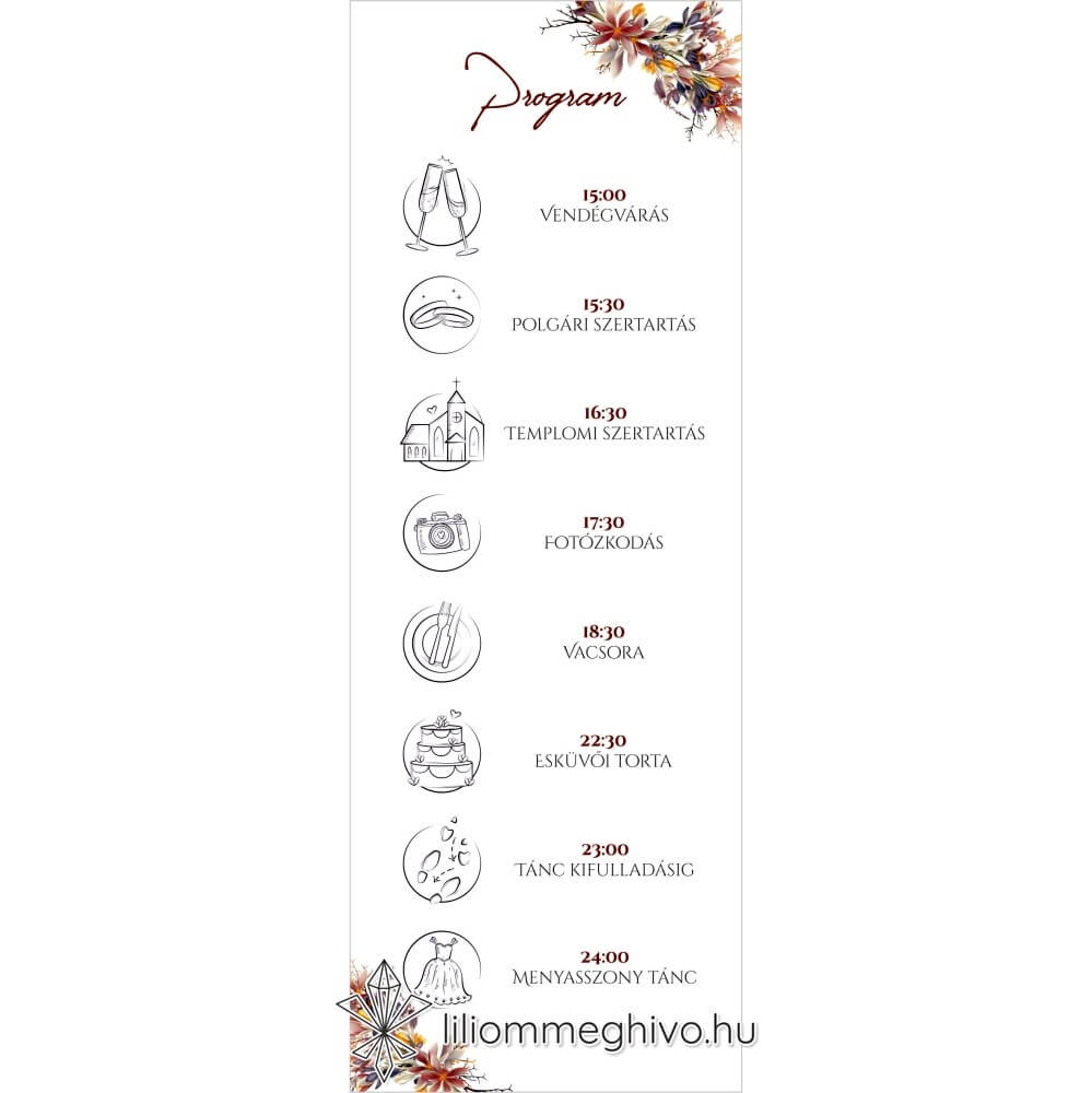 Írisz programkártya virágos digitális rajza