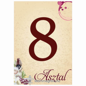 Borkóstoló esküvői asztalszám vintage hangulat borfoltok egyoldalas verzió
