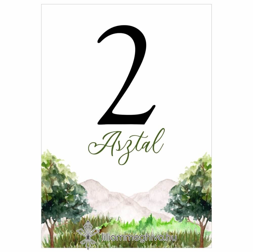 Hársliget esküvői Asztalszám képe egylapos változat
