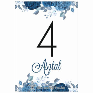 Éjfél esküvői asztalszám téli hangulat kék virágokkal egyoldalas verzió