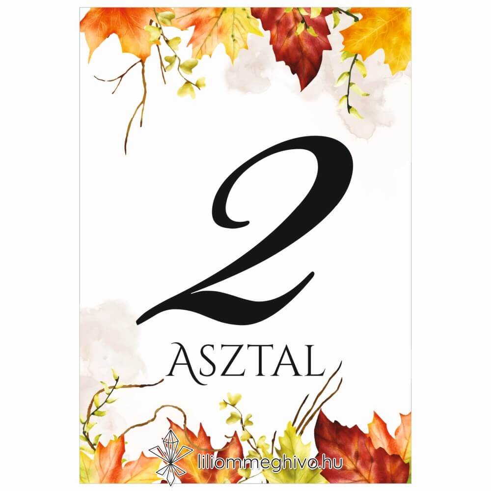 Falevelek esküvői Asztalszám képe egylapos változat