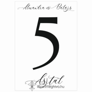 Kalligráfia esküvői Asztalszám képe egylapos változat fekete és fehér