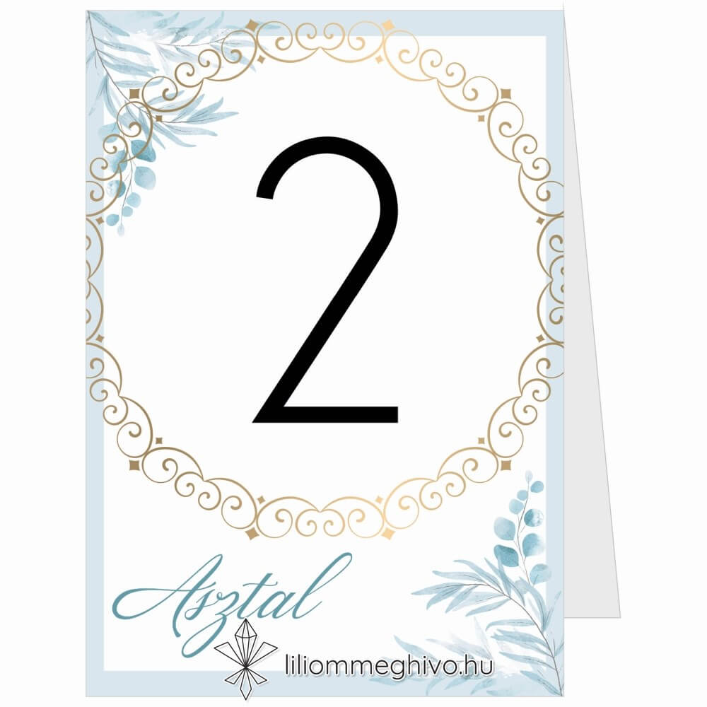 eskuvoi-asztalszam-ketoldalas-jegvirag-liliommeghivo Jégvirág esküvői asztalszám téli esküvőre kék virágok arany minták sátor alakú verzió