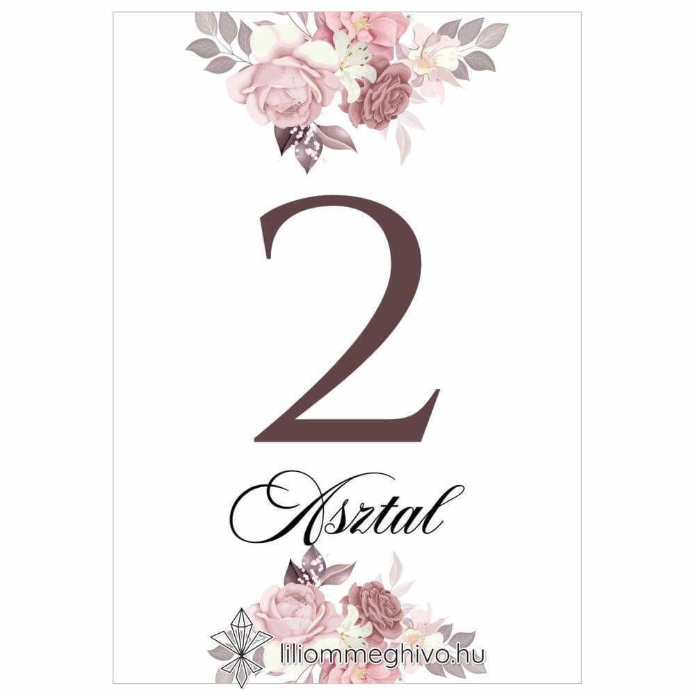Mályva esküvői Asztalszám virágos digitális rajza