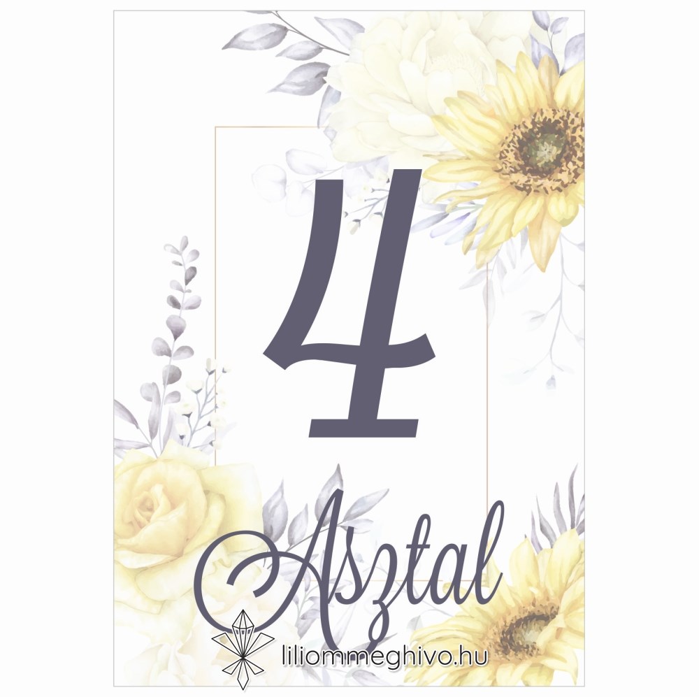 Napraforgó esküvői Asztalszám képe egylapos változat
