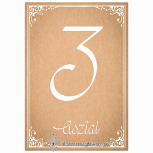 Papirusz esküvői Asztalszám képe egylapos változat vintage hangulat