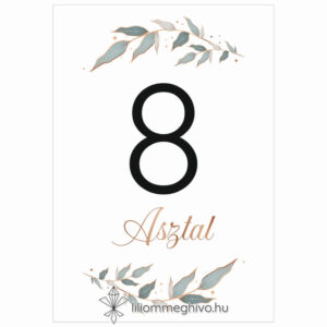 Rosegold esküvői Asztalszám képe egylapos változat