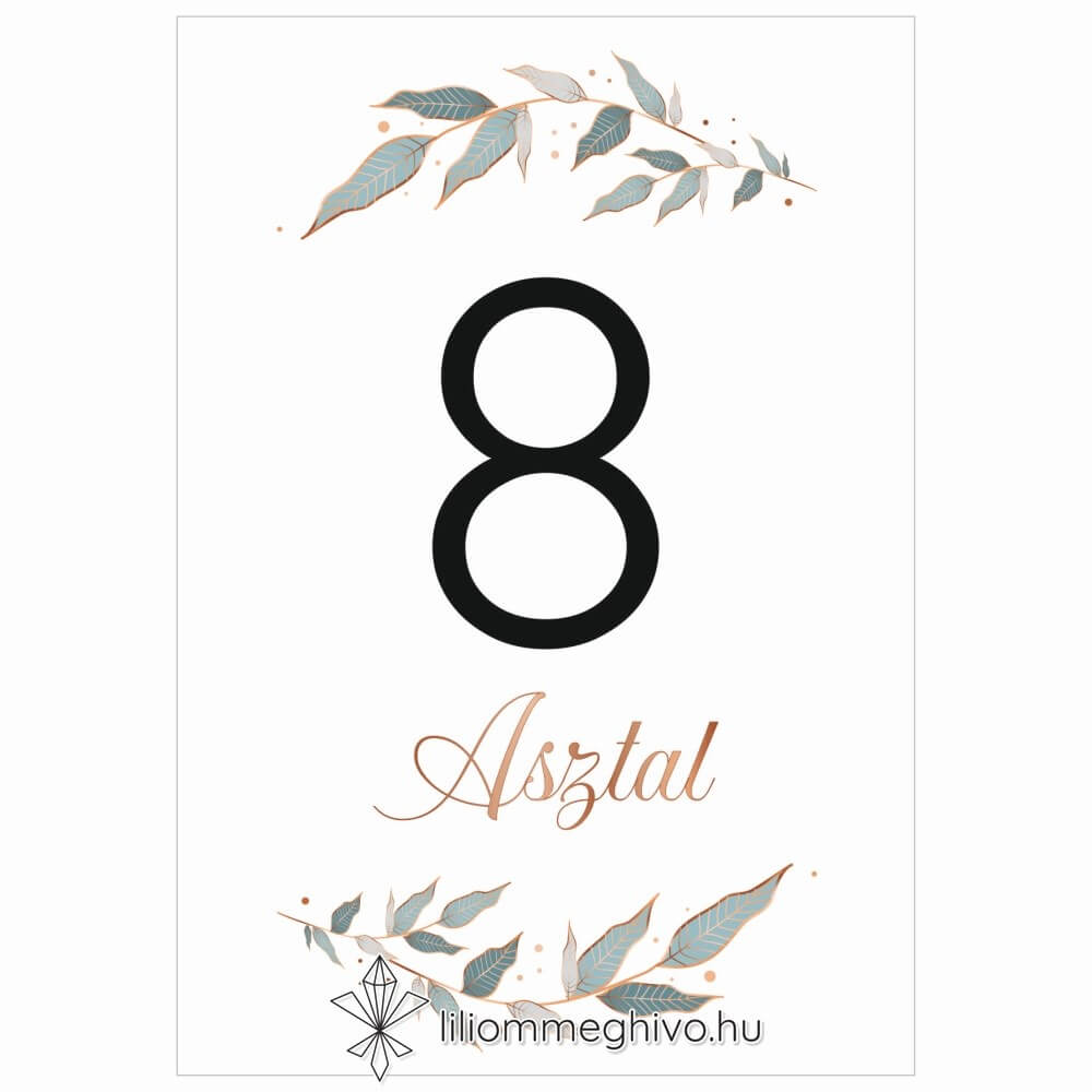 Rosegold esküvői Asztalszám képe egylapos változat
