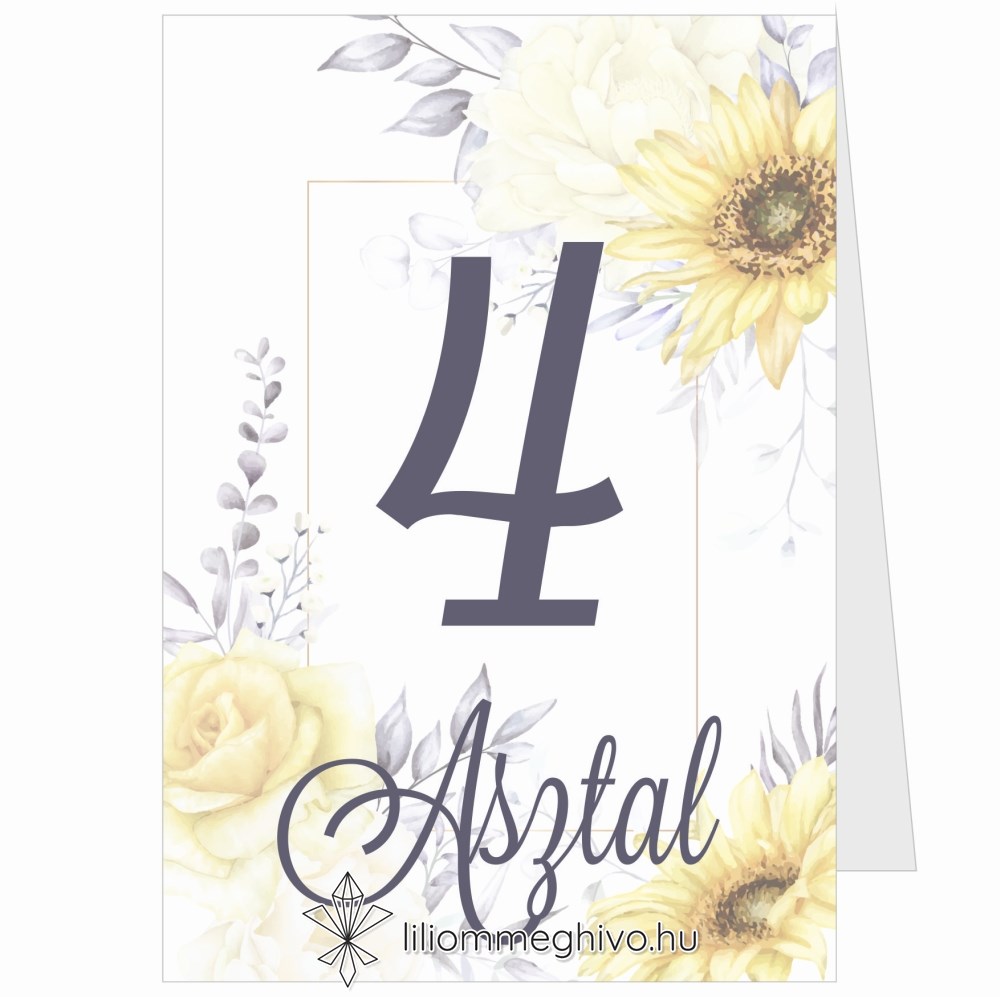 Napraforgó esküvői Asztalszám képe sátor alak