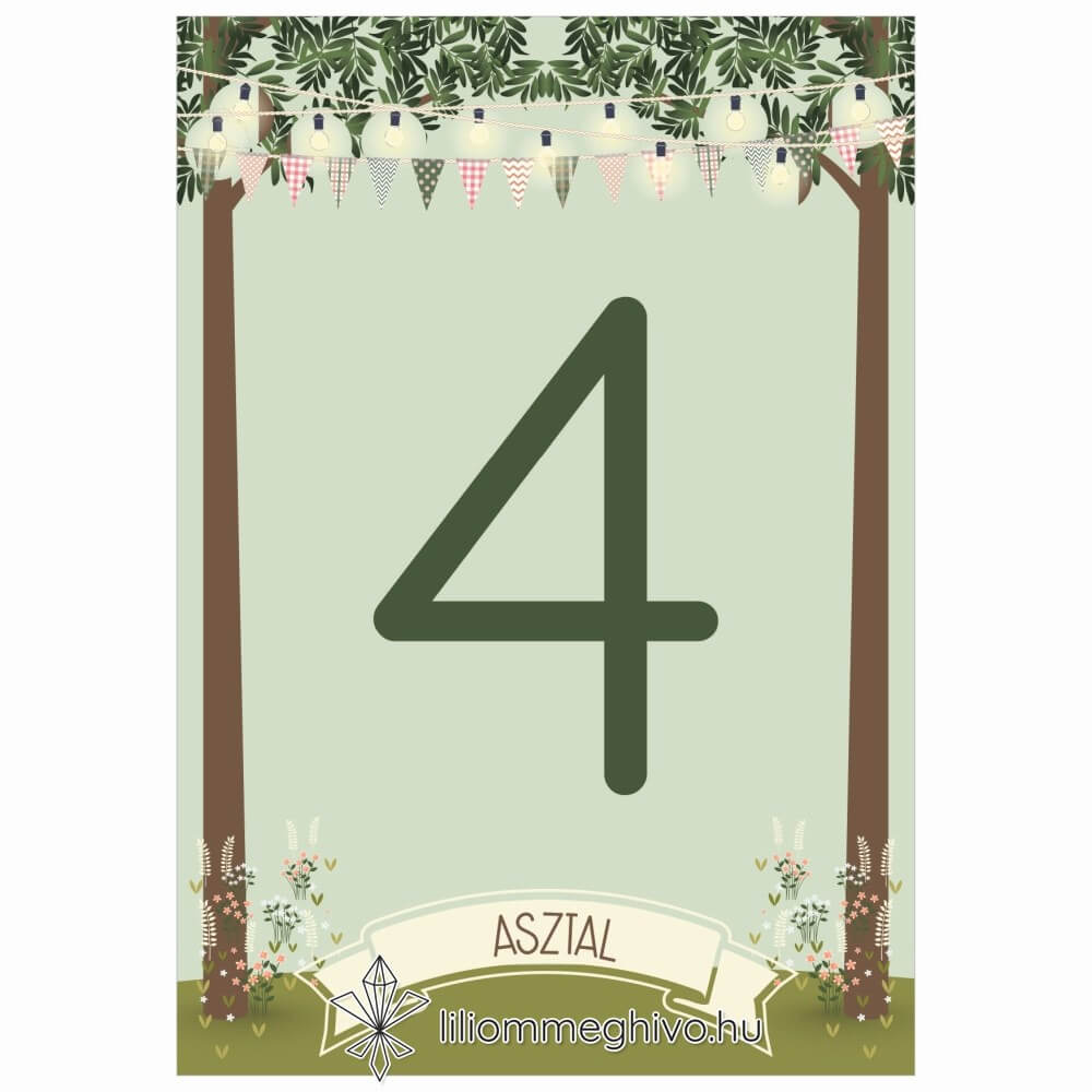 Tisztás esküvői Asztalszám képe egylapos változat rajzolt kép