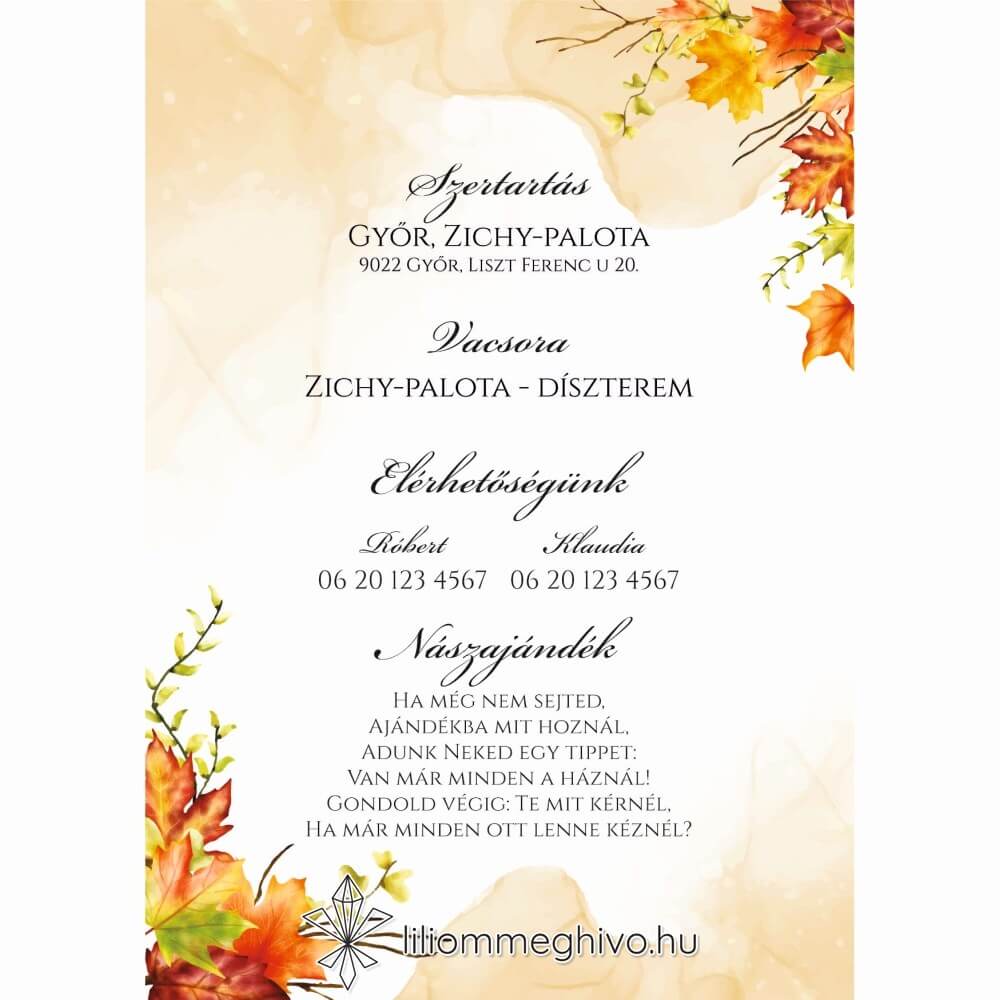 Falevelek infókártya egyoldalas képe