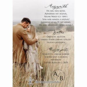 Fényképes Kalligráfia esküvői Infókártya képe egylapos változat