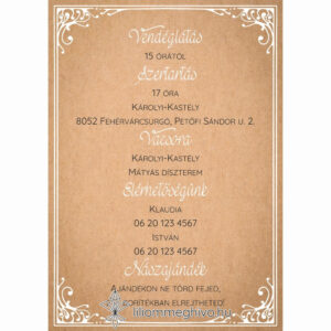 Papirusz esküvői Infókártya képe egylapos változat vintage hangulat