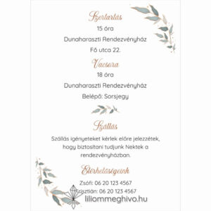 Rosegold esküvői Infókártya képe egylapos változat