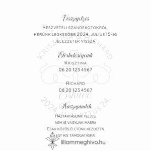 Sziámi esküvői Infókártya képe egylapos változat stilizált cicákkal