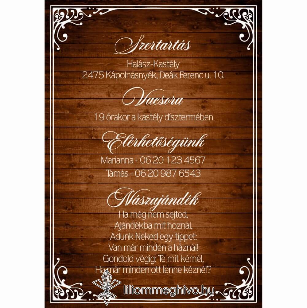 Pajta infókártya egyoldalas képe