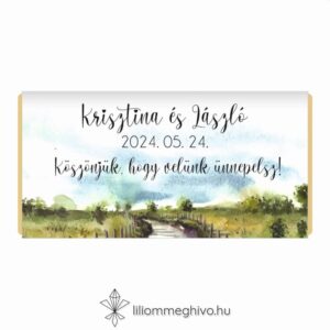 Ösvény esküvői csokoládé köszönőajándék festett és utazós hangulat egyoldalas verzió