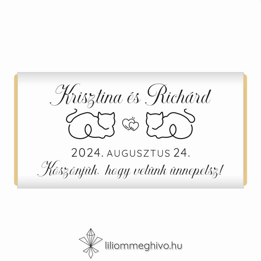 Sziámi csoki köszönetajándék stilizált cicával