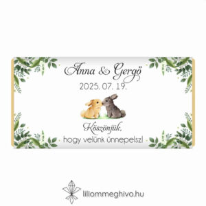 Tappancs esküvői csokoládé köszönőajándék greenery minta nyuszikkal