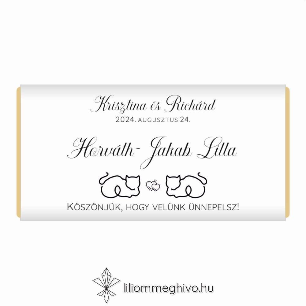 Sziámi csoki köszönetajándék és ültetőkártya stilizált cicával