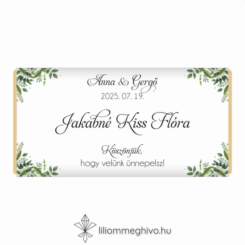 Tappancs esküvői csokoládé ültetőkártya és köszönőajándék greenery minta