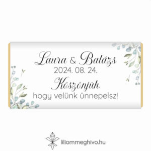 Zöldike esküvői csoki köszönetajándék greenery hangulat zöld virágokkal egyoldalas verzió