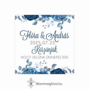 Éjfél esküvői hűtőmágnes vendégajándék téli hangulat kék virágokkal