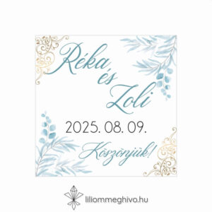 Jégvirág esküvői hűtőmágnes téli esküvőre kék virágok arany minták egyoldalas verzió