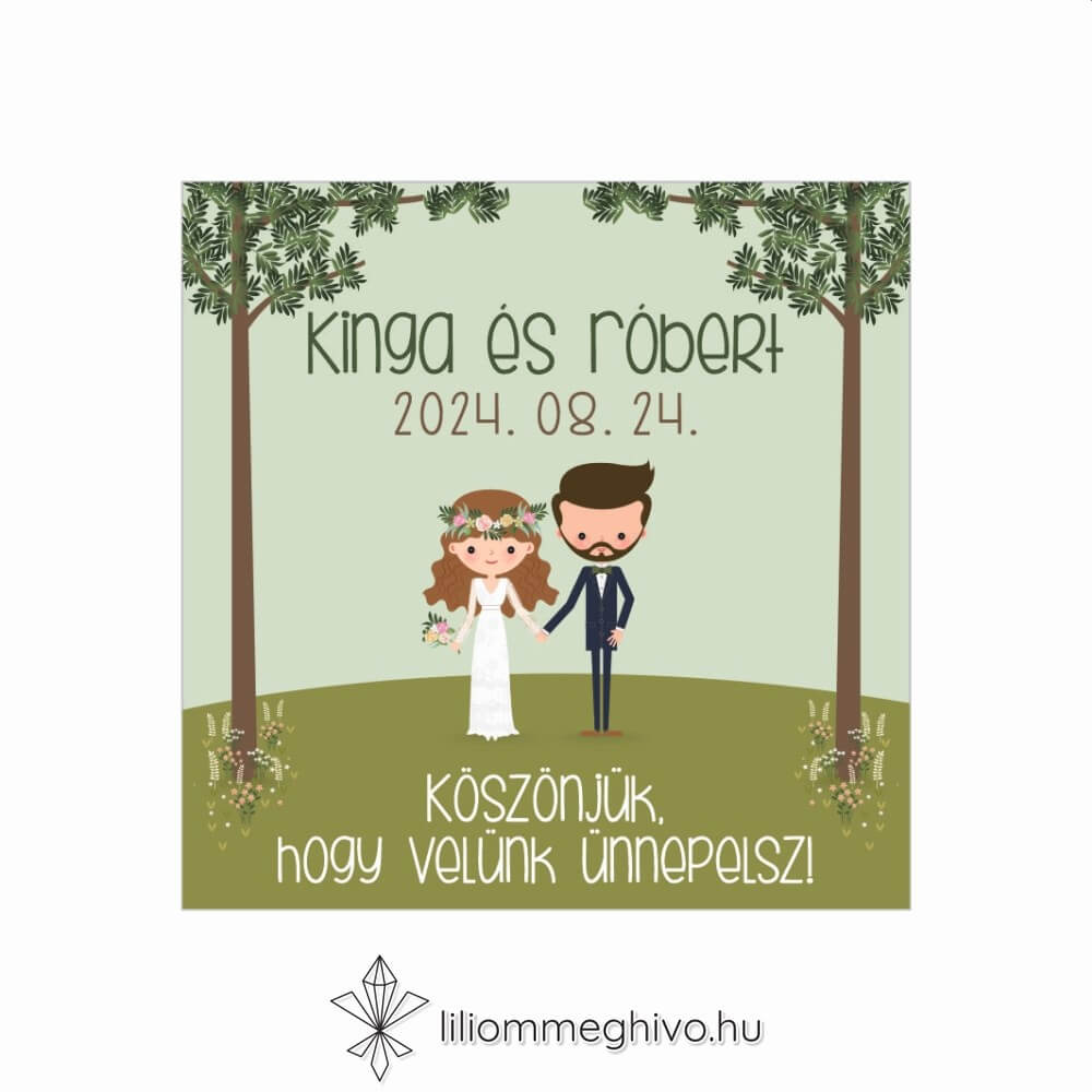 Tisztás esküvői Hűtőmágnes rajzolt hangulat