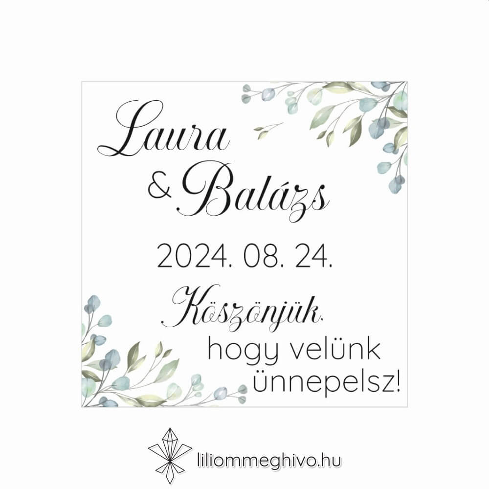 Zöldike esküvői hűtőmágnes köszönetajándék greenery hangulat zöld virágokkal egyoldalas verzió