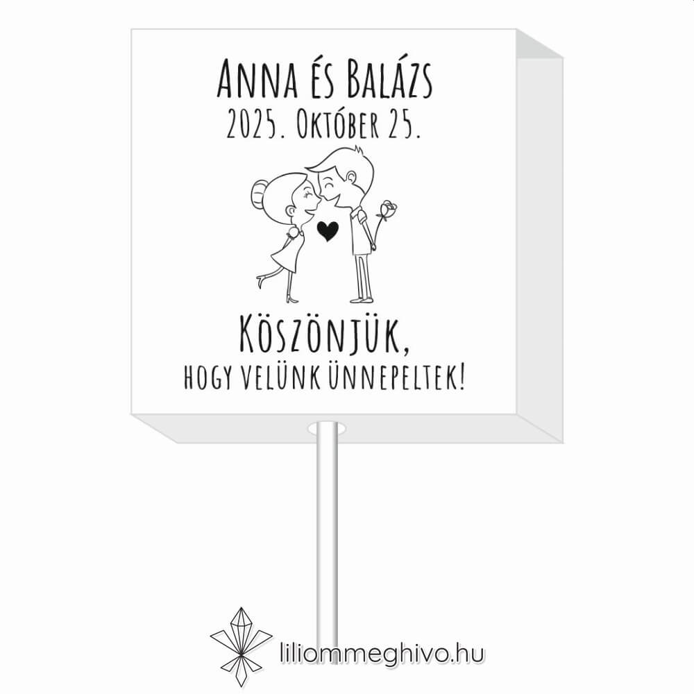 Buborék esküvői nyalóka köszönetajándék modern és képregényes hangulat fekete-fehér