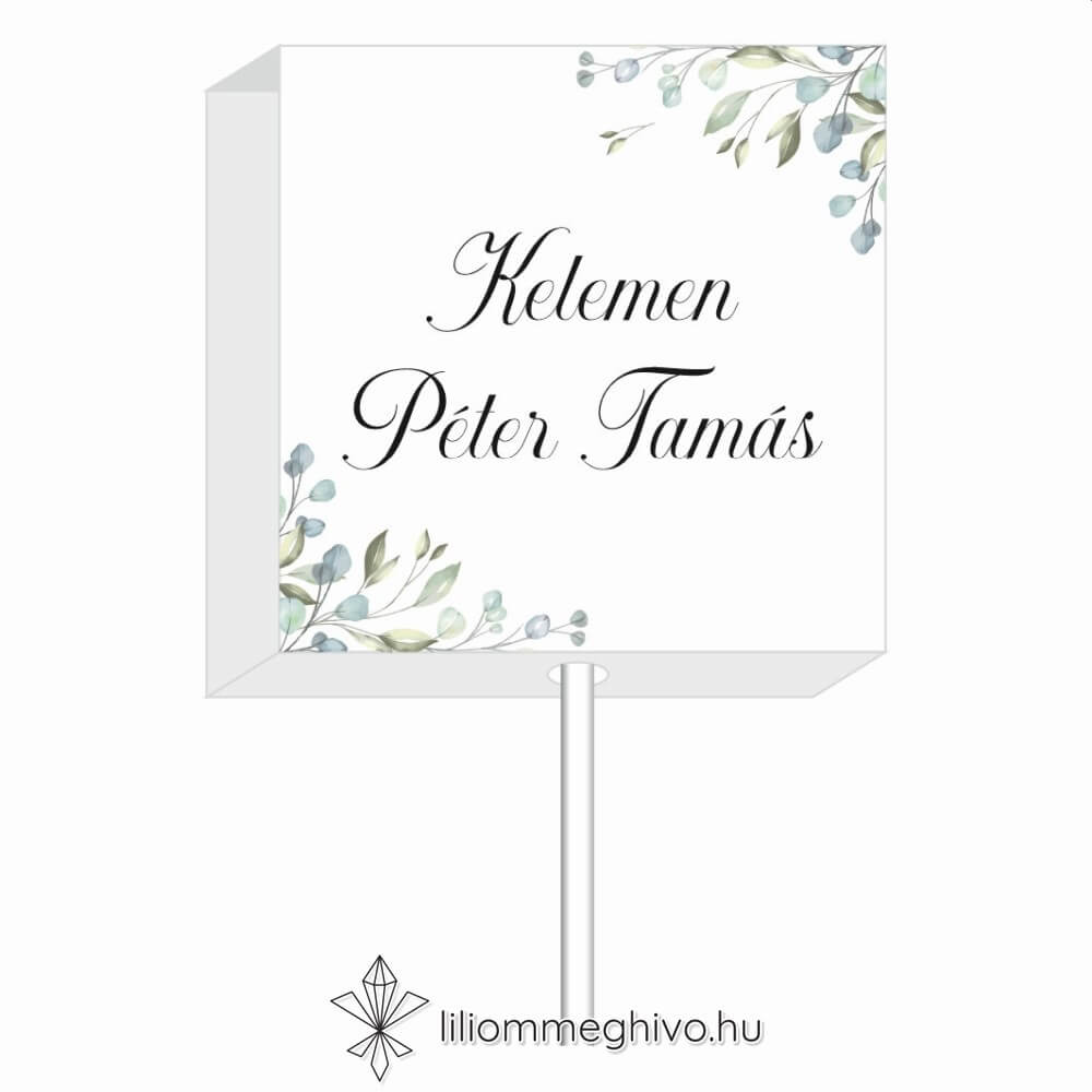 eskuvoi-koszonetajandek-nyaloka-ulteto-zoldike-liliommeghivo Zöldike esküvői nyalóka köszönetajándék és ültetőkártya greenery hangulat zöld virágokkal egyoldalas verzió