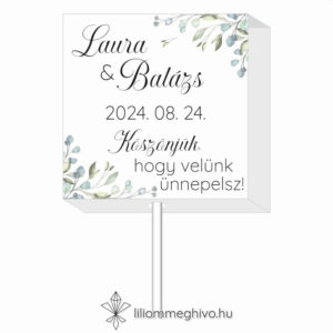 Zöldike esküvői nyalóka köszönetajándék greenery hangulat zöld virágokkal egyoldalas verzió