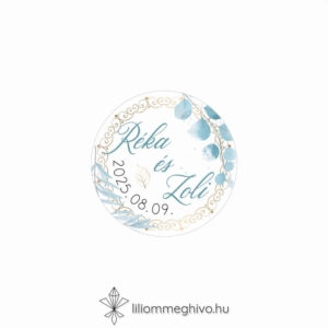 Jégvirág esküvői matrica téli esküvőre kék virágok arany minták kör alak