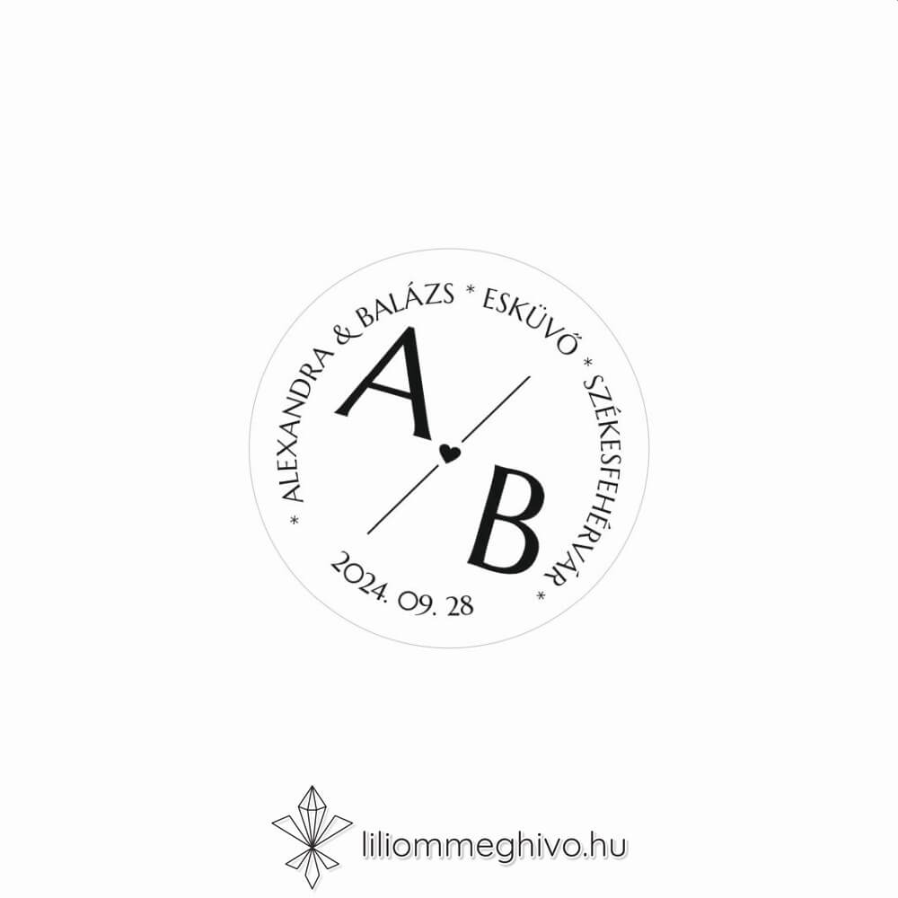 Kalligráfia esküvői matrica kör alak modern hangulat