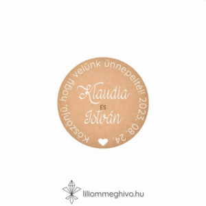 Papirusz esküvői matrica kör alak vintage hangulat