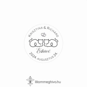 Sziámi esküvői matrica kör alak stilizált macskákkal