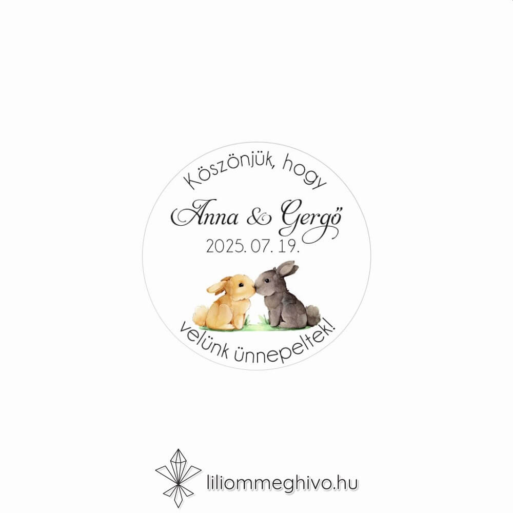 Tappancs esküvői matrica greenery minta nyuszikkal kör alak