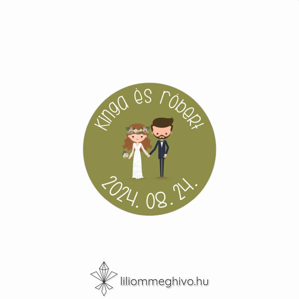 Papirusz esküvői matrica kör alak rajzolt hangulat