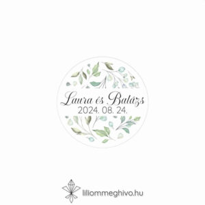 Zöldike esküvői matrica greenery hangulat zöld virágokkal kör alak