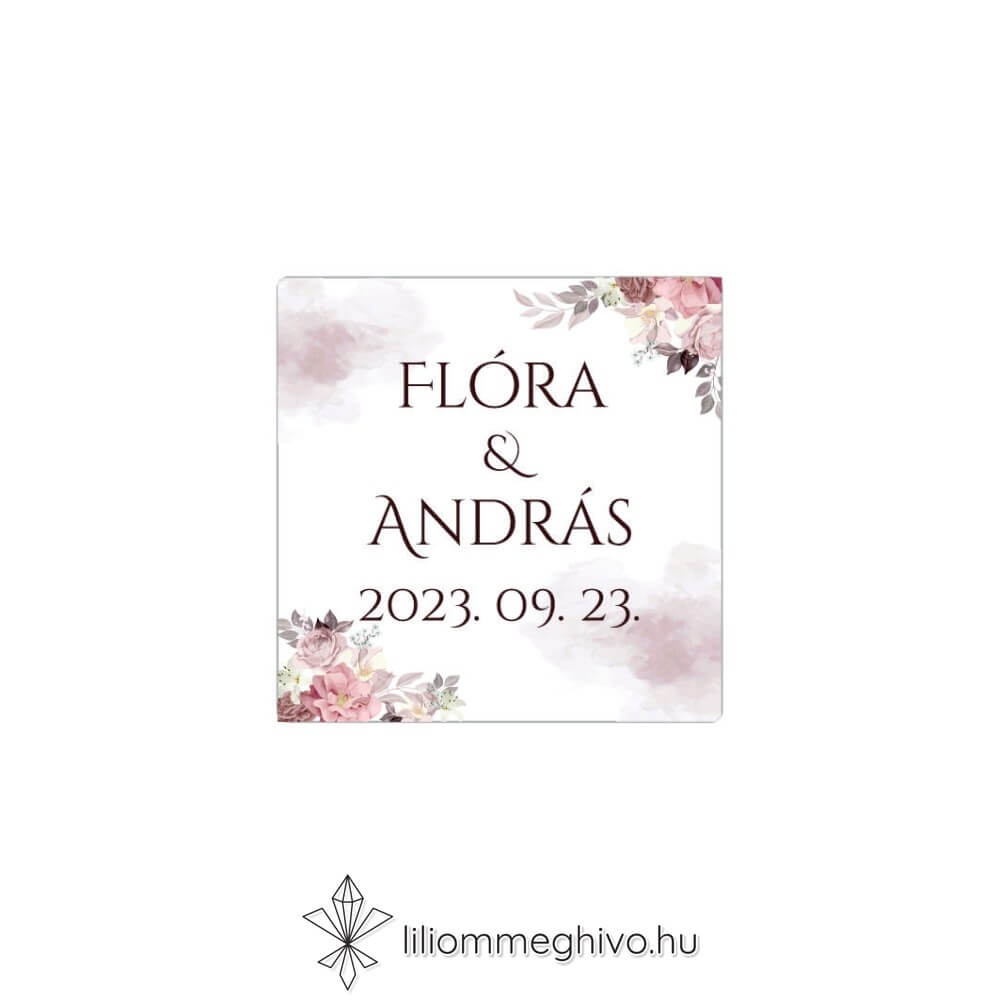 Mályva virágos esküvői négyzet matrica