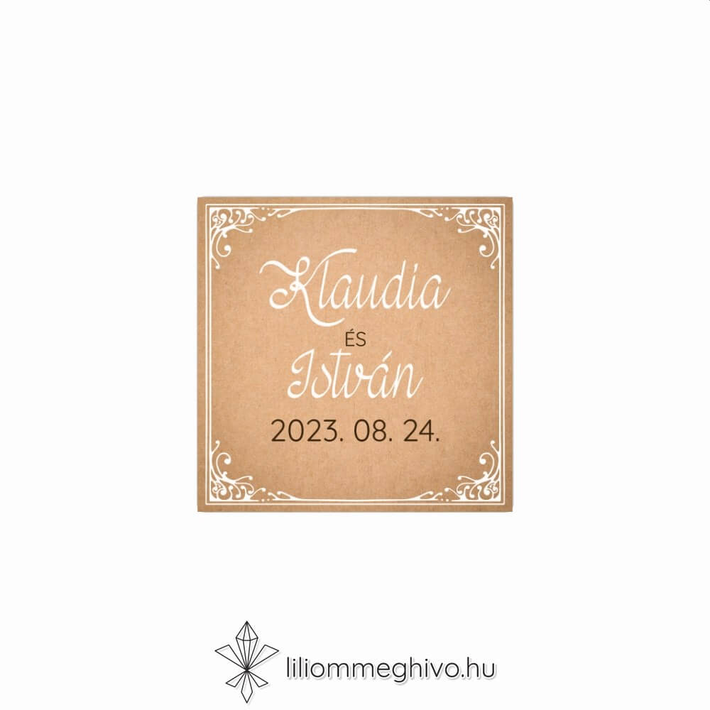 Papirusz esküvői matrica négyzetes alak vintage hangulat