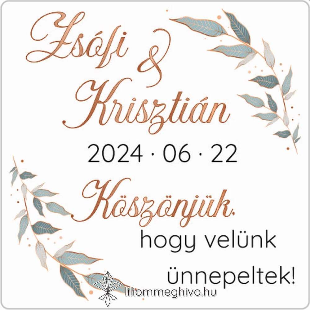 Rosegold esküvői matrica négyzetes alak modern hangulat