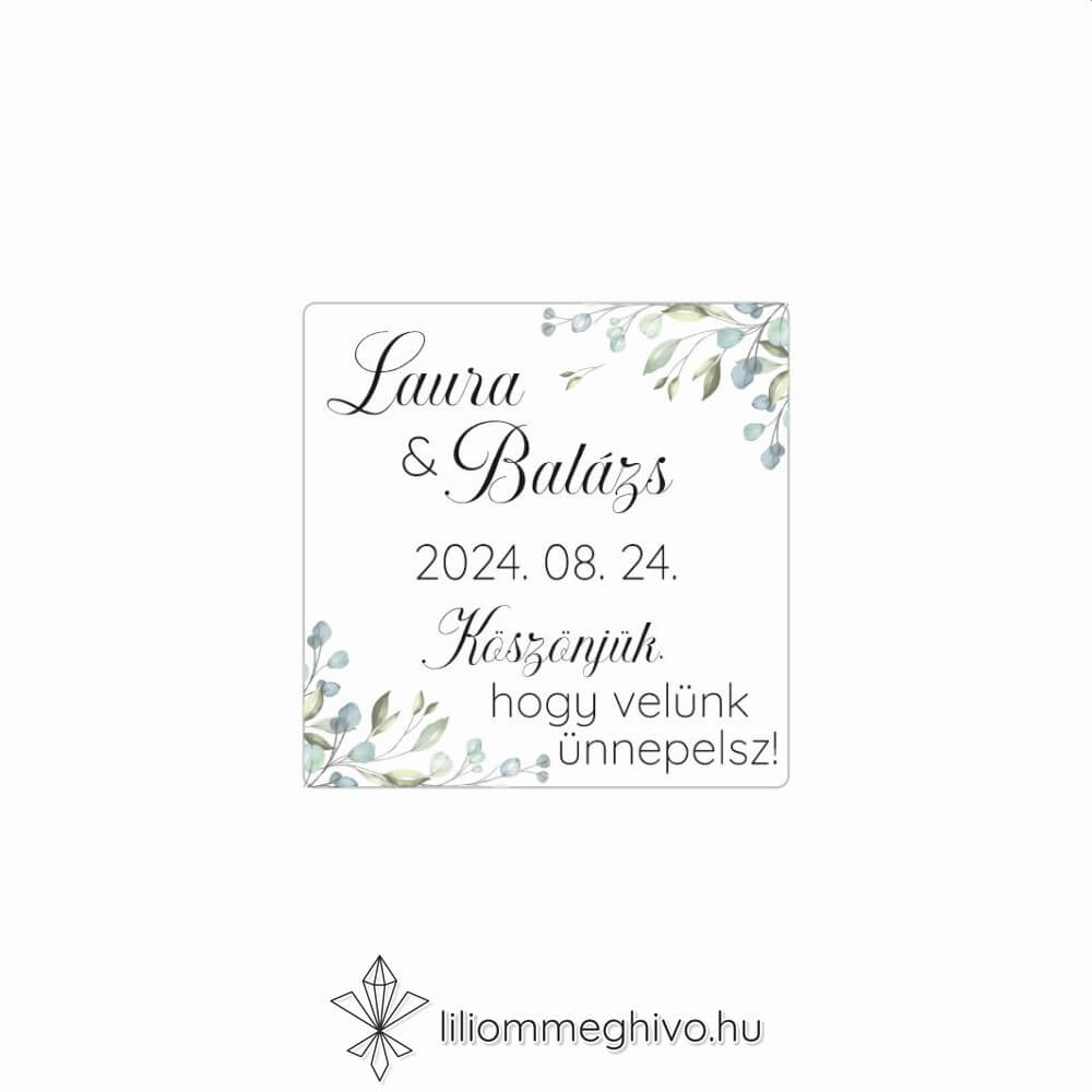 eskuvoi-matrica-negyzet-zoldike-liliommeghivo Zöldike esküvői matrica greenery hangulat zöld virágokkal négyzet alak