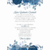 Éjfél esküvői meghívó téli hangulat kék virágokkal egyoldalas verzió
